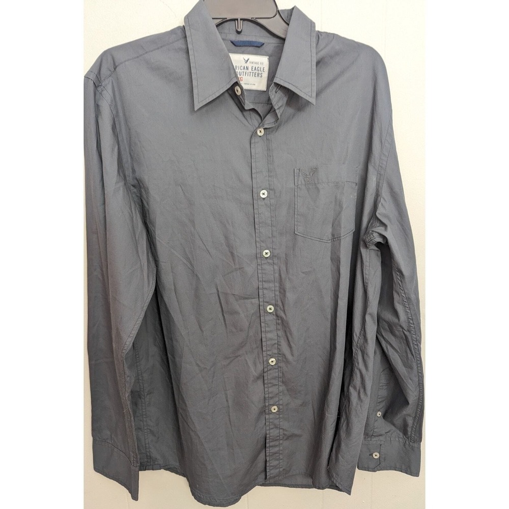 American Eagle Outfitters AEO Mens Shirt L Large Lg Vintage Fit Cotton Grey